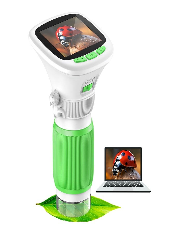 EDCREATY Microscope for Kids, EDCREATY 200X-1000X Portable Pocket Handheld Microscope, 2.4 High-Definition Screen, 200W Pixels for Birthday Christmas Holiday Toys Gifts for 5 6 7 8 9 10 11 12 Kids(White+Green) - Image 1